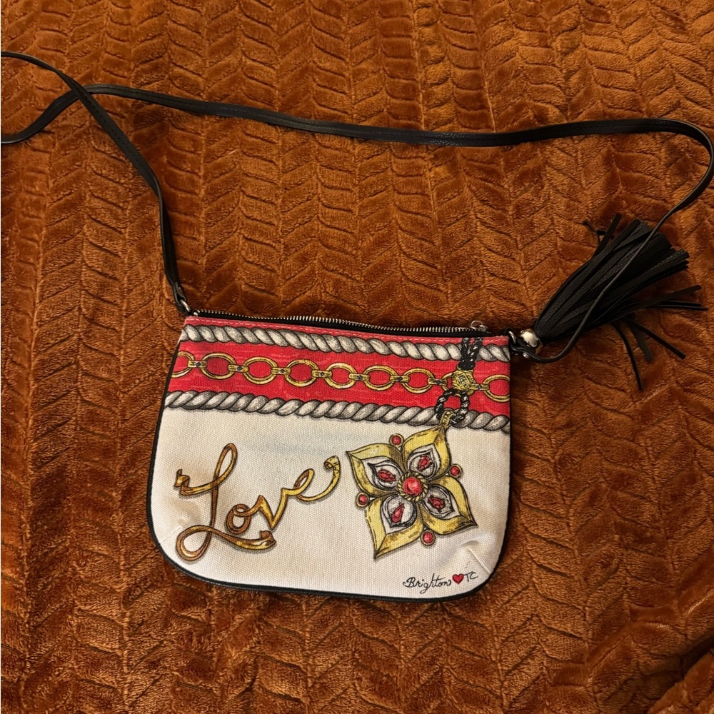 Brighton White Crossbody Bag with Red and Black Accents